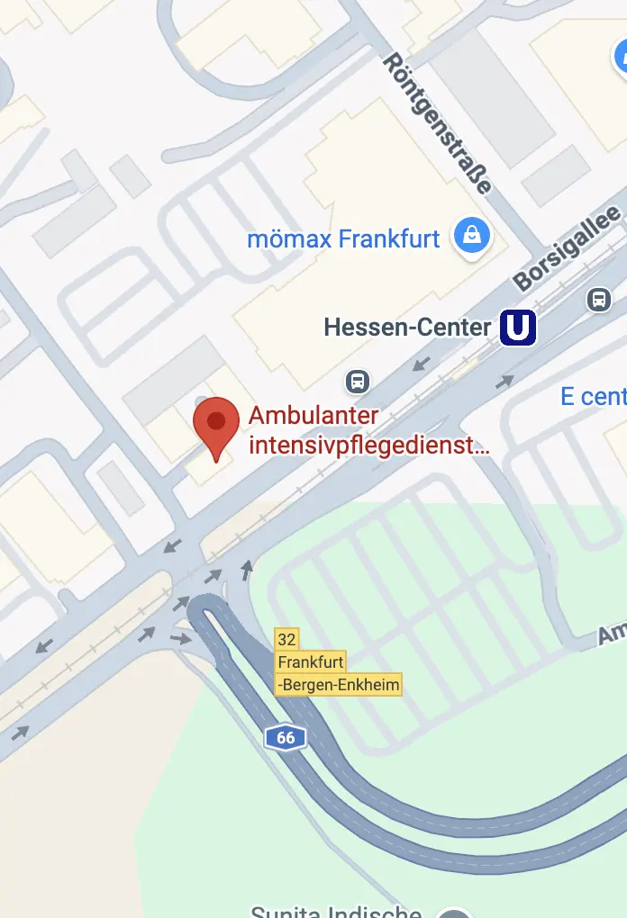 DALAS Pflegedienst Standort Borsigallee Frankfurt Karte